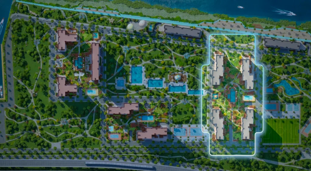 Mặt bằng tổng thể khu đô thị Hanoi Garden City nhìn từ trên cao, phân khu The Primavera được đánh dấu