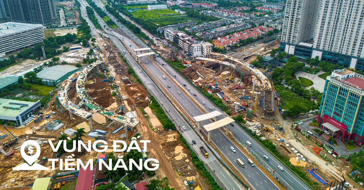 Toàn cảnh công trường nút giao Vành đai 3.5 - Đại lộ Thăng Long nhìn từ trên cao
