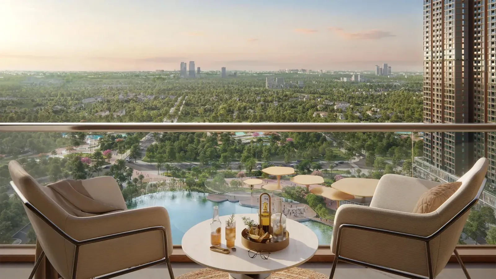 Ban công căn hộ nhìn ra công viên, phân khu The Parkland, tổ hợp Imperia Ocean City