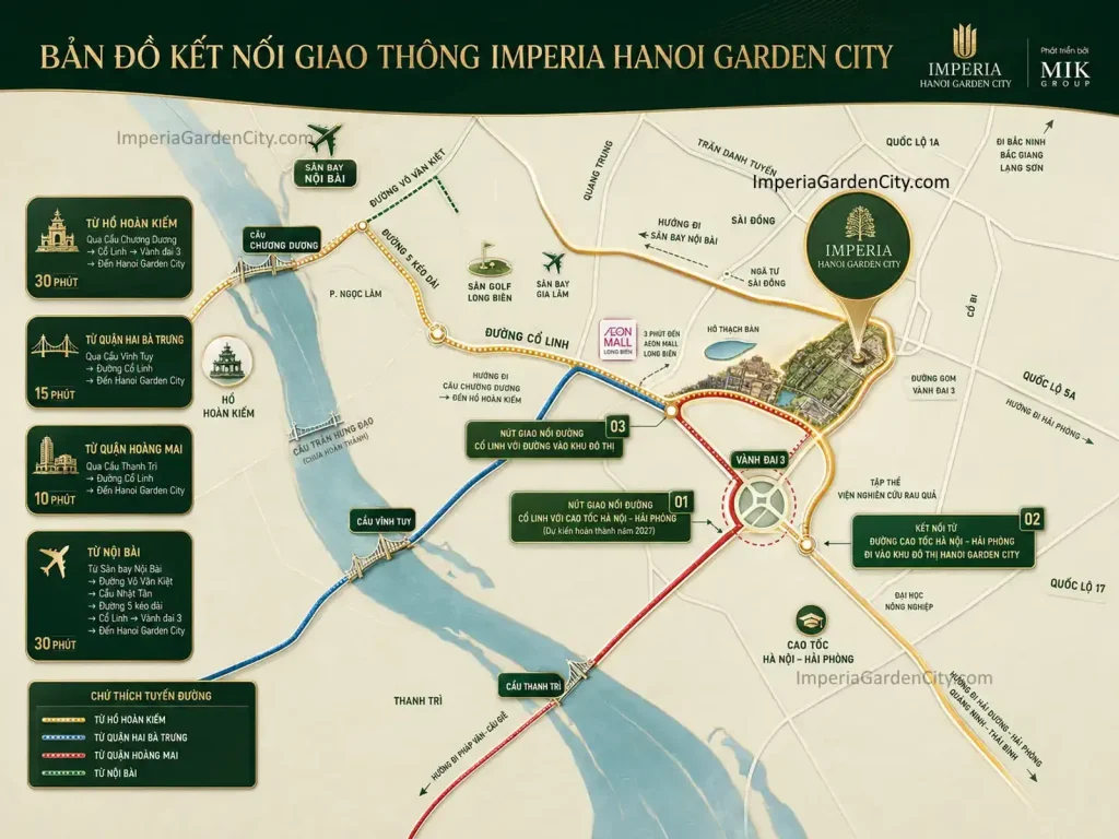 Bản đồ kết nối giao thông khu đô thị Hanoi Garden City, phường Long Biên, Hà Nội
