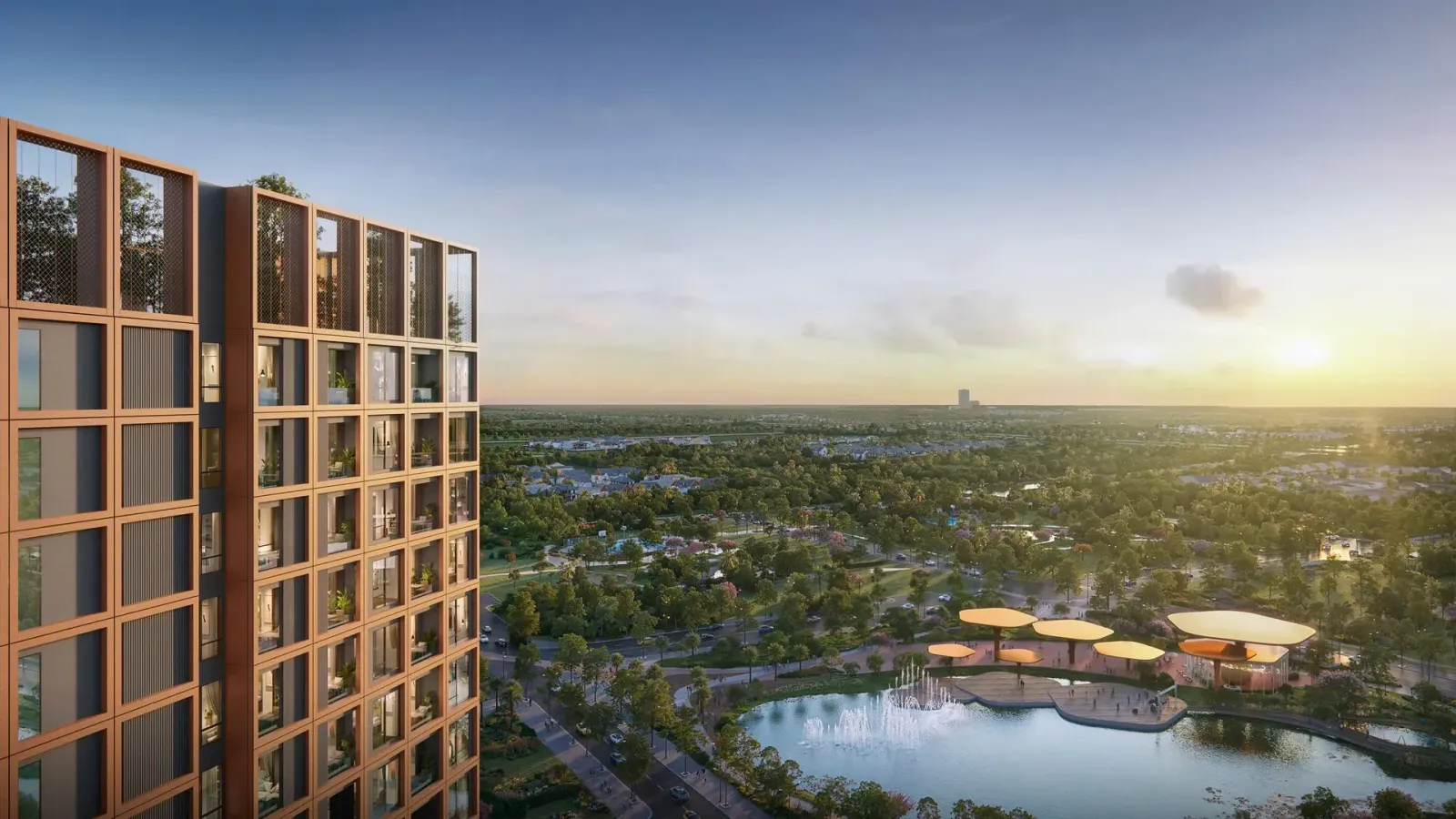 Các tòa căn hộ lúc hoàng hôn, phân khu The Parkland, tổ hợp Imperia Ocean City