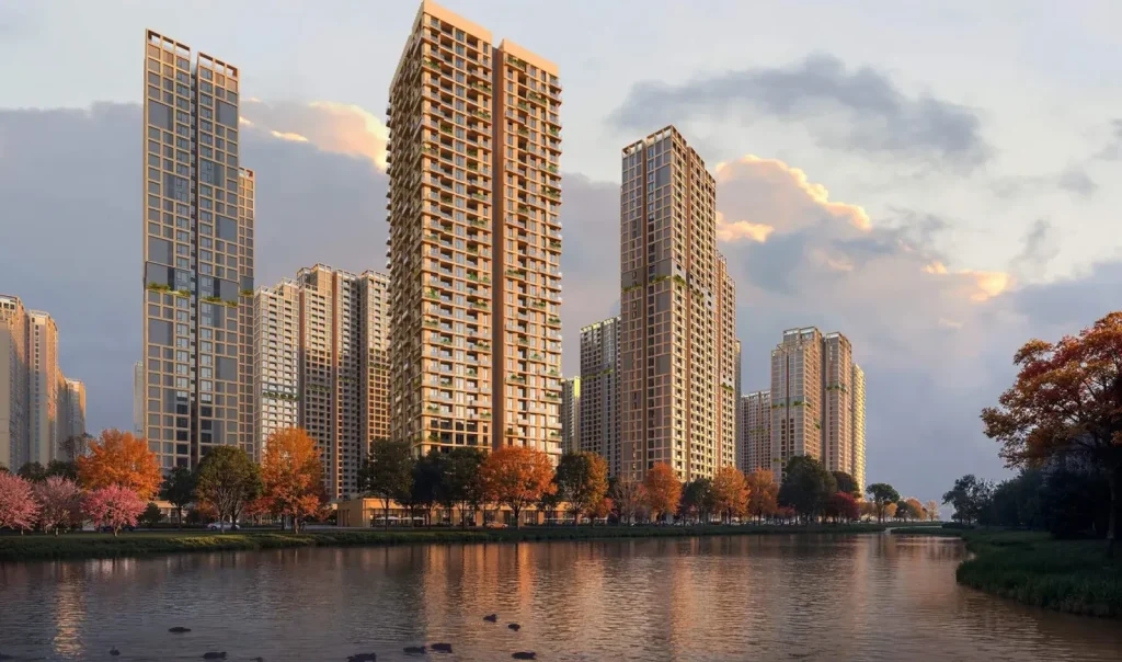 Các tòa tháp bên mặt nước, phân khu The Parkland của MIK Group (ảnh minh họa)