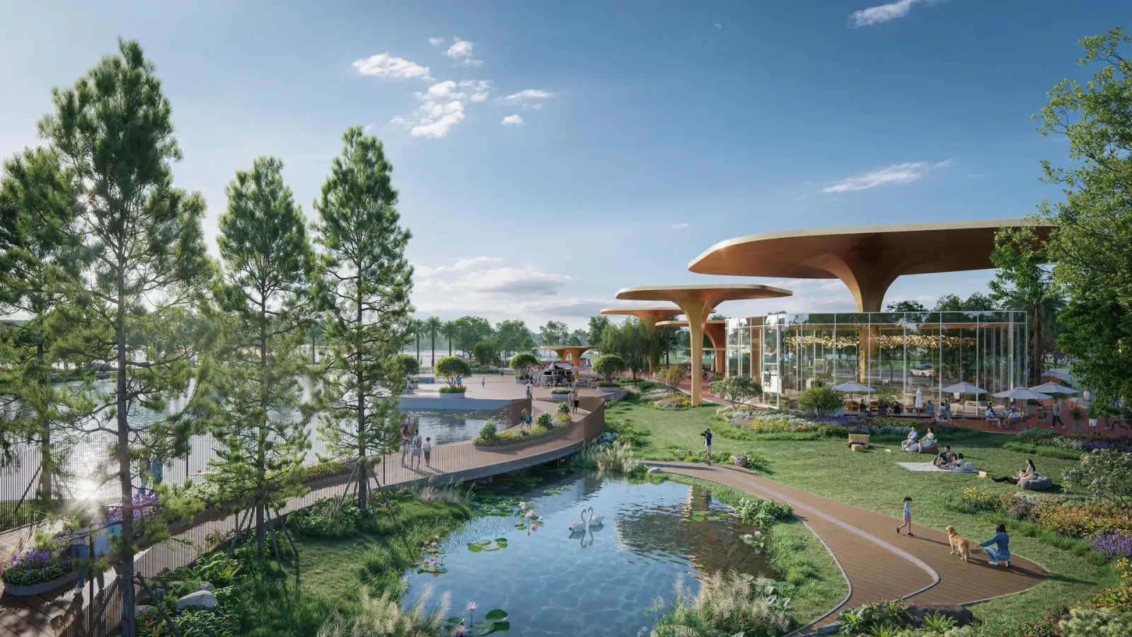 Cảnh quan cây xanh và cầu đi bộ, phân khu The Parkland, tổ hợp Imperia Ocean City