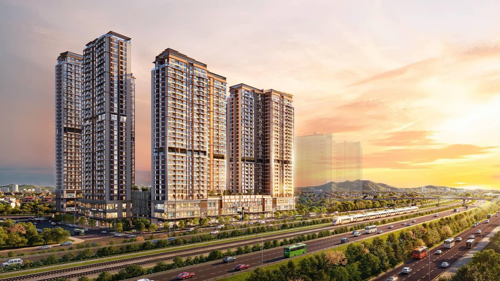 Phối cảnh các tòa tháp căn hộ The Primavera cao 18-30 tầng bên tuyến đường lớn