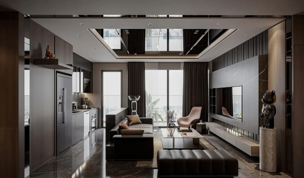 Phòng khách nhà mẫu căn hộ Imperia Hanoi Garden City